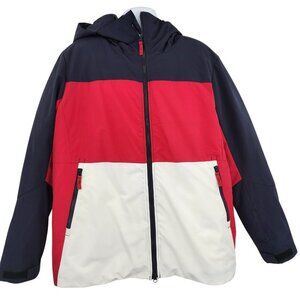 AMAZON ESSENTIALS Men's Red White Blue Color Block Hooded Winter Jacket XL NWT